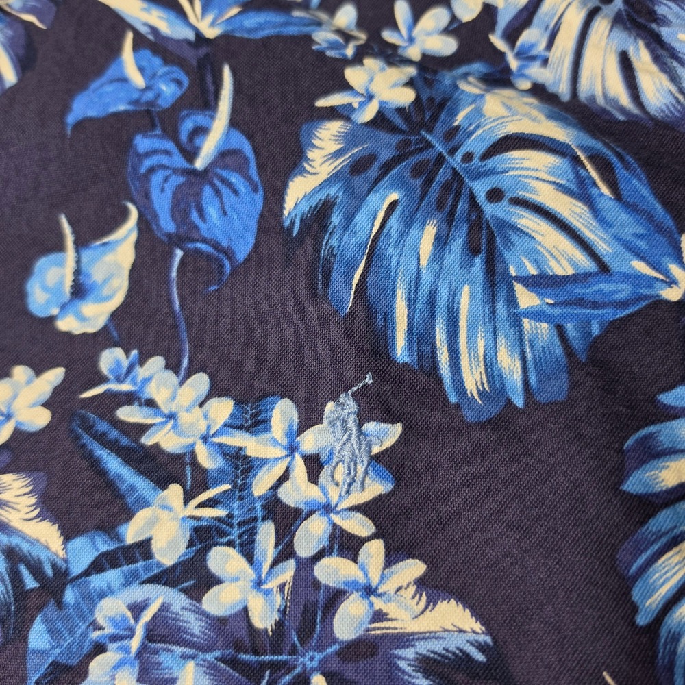 Polo Ralph Lauren Mens XL Blue Tropical Floral Monstera Cotton Button Down Shirt - Picture 2 of 7